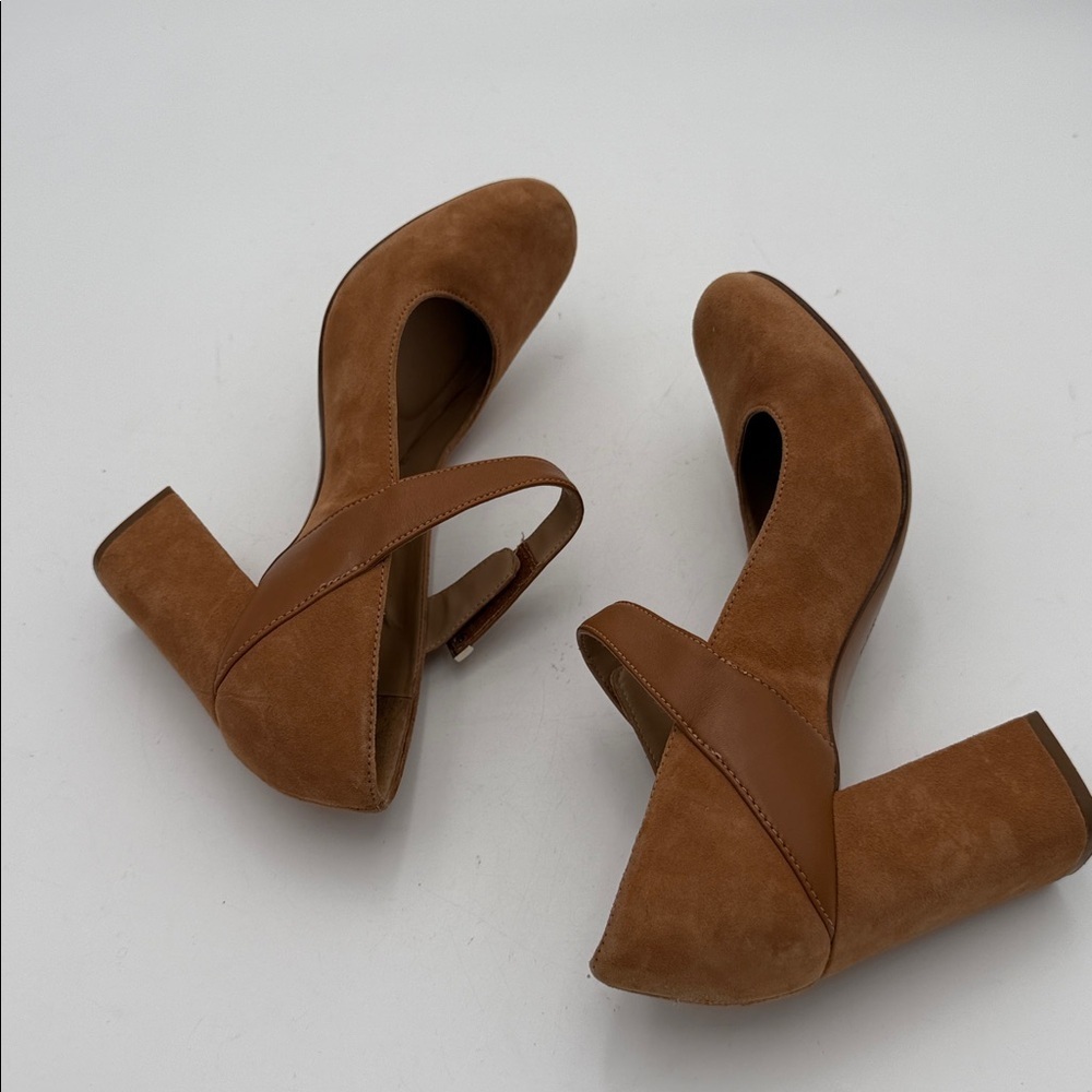 Naturalizer Elegant Tan Block Heel Mary Jane Shoes women 7.5 leather suede Y2K - Picture 9 of 14